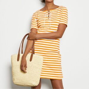 T by Talbots Lace Up Dress Size XS Yellow Ace Stripe Vacation Preppy Nautical